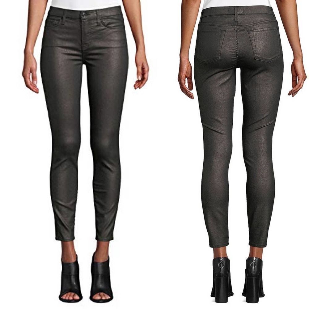 7 For All Mankind Metallic Twill Ankle Skinny Jeans Gunmetal Size 27 AU8121148